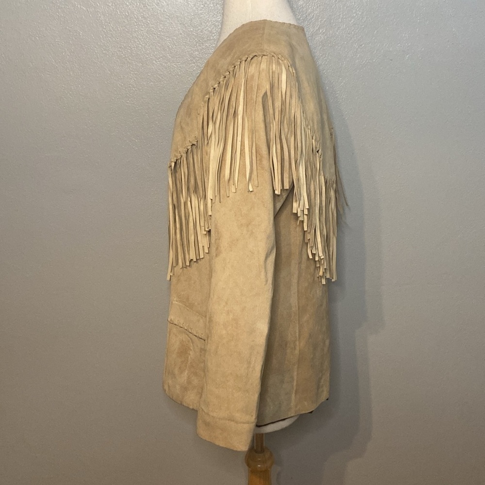 Leather Fringe Jacket By Team Work Pockets Nice Stitching Western Cowgirl Ranch - Picture 5 of 16